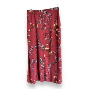 Xhilaration Womens Skirt Sz S Long Floral Shorts Button Front Dark Rose Pink